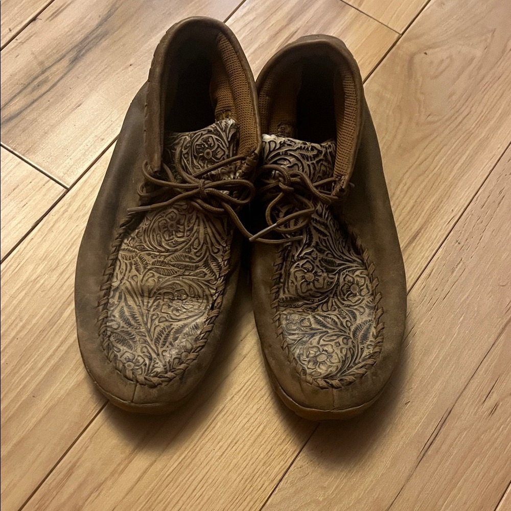 Twisted X Brown Ankle Boots with Floral Embossed Moc Toe